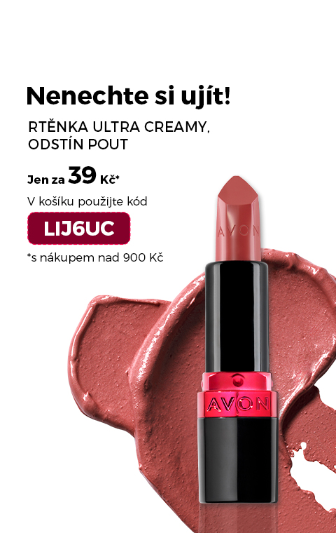 Avon rtěnka Ultra Matte, odstín Pout na bílém pozadí jen za 39 Kč s nákupem nad 900 Kč.
